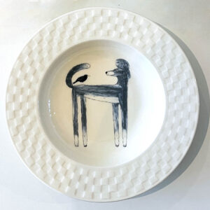 Diep bord Poedel en Merel